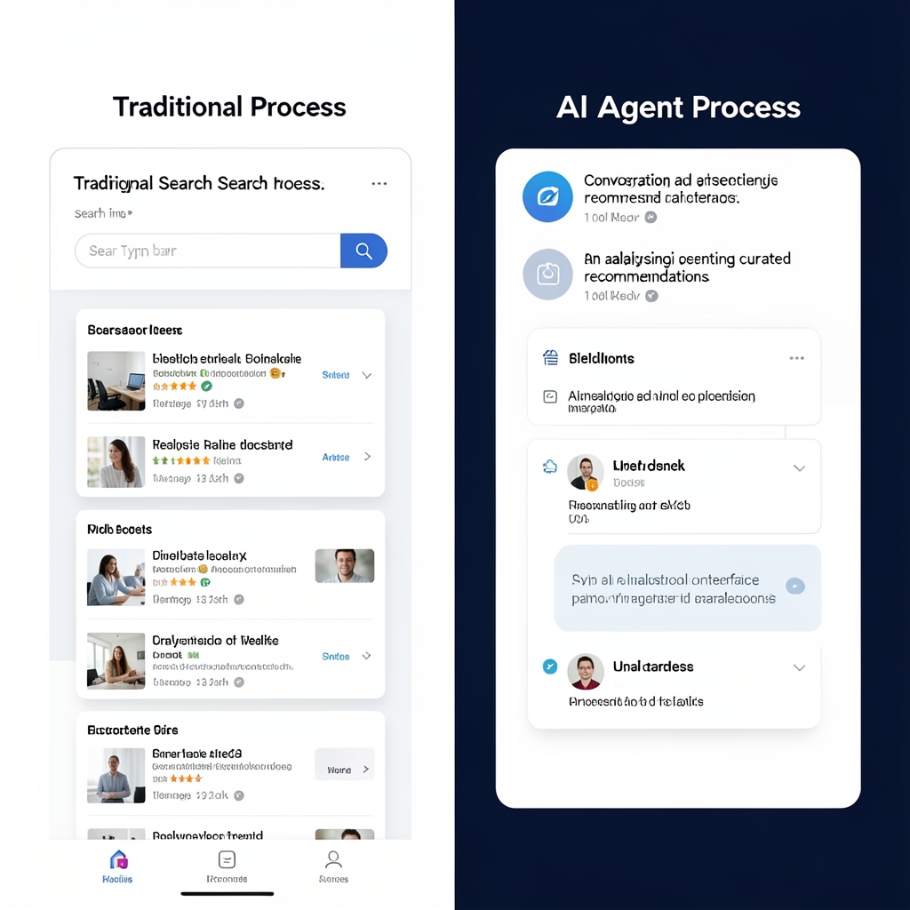 Diagram showing the evolution from traditional search to AI agent-mediated discovery